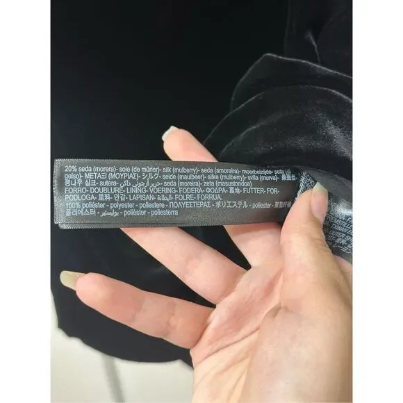 NWT MASSIMO DUTTI Short Velvet Asymmetric Sleeves Black Dress Women's Medium - Picture 11 of 12